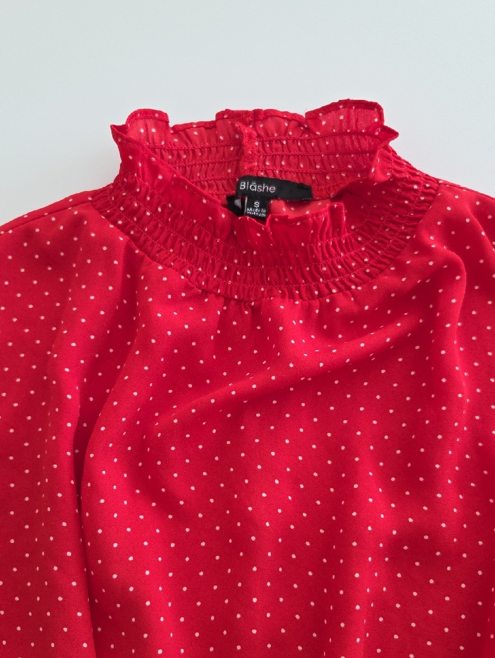 Blashe Red Polka Dot Smocked Neck Blouse